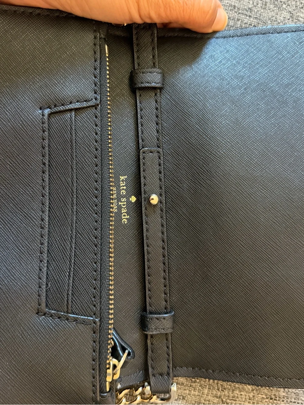 Kate Spade Cedar Street Black Saffiano Leather Wallet On Chain Crossbody